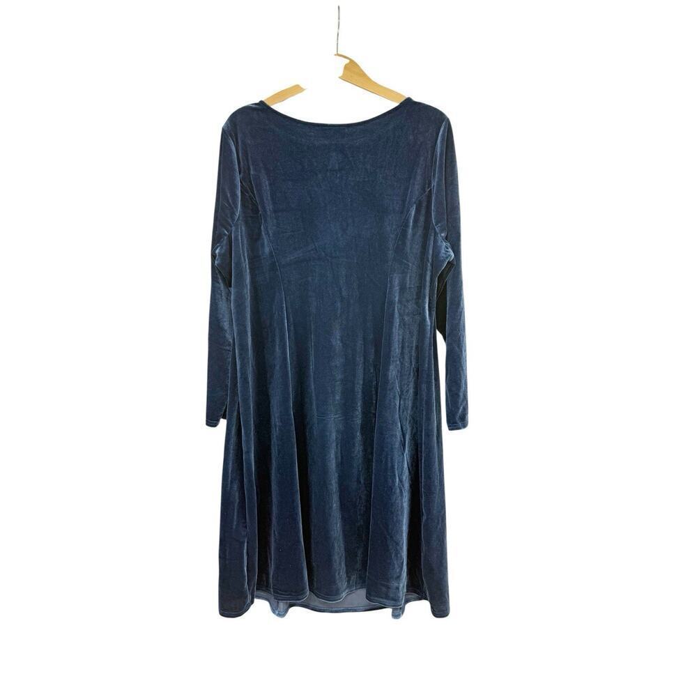 Quaker Factory Teal Blue Green Long Sleeve Velvet Embroidered Bling Dress 1XL - Picture 4 of 8